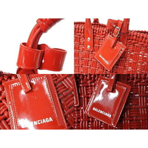 BALENCIAGA Bistro Basket Bag handbag tweed red enamel - Picture 5 of 8
